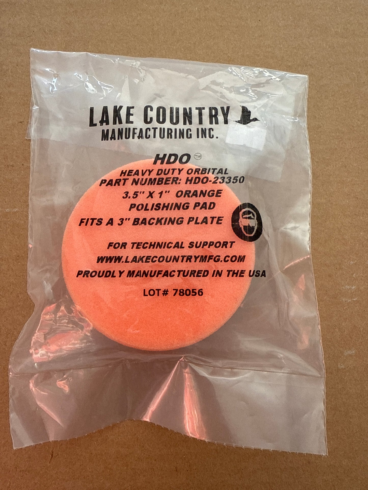 Lake country hdo Orange heavy duty orbital 3.5” polishing pad, 3” backing plate