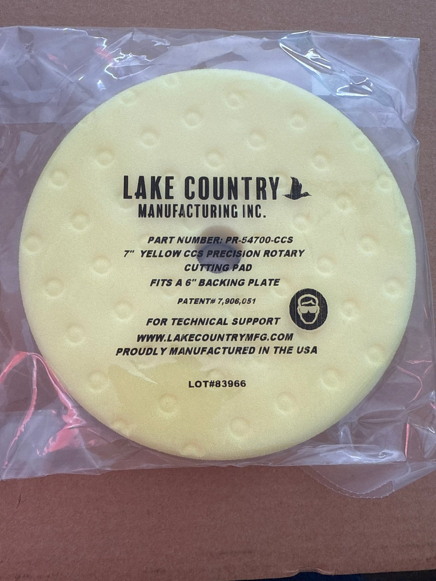 Lake country Yellow 7” precision rotary cutting pad, 6” backing plate