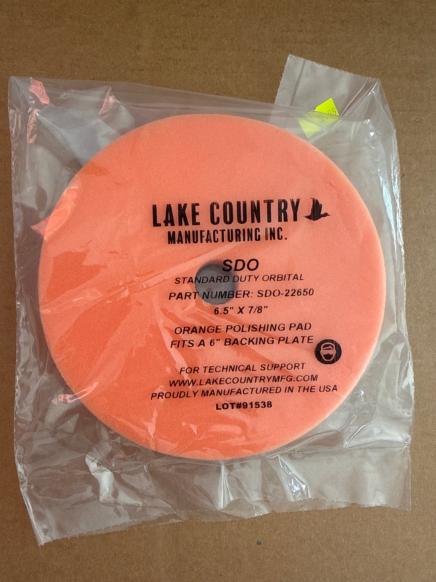 Lake country sdo 6.5” Orange polishing pat 6” backing plate