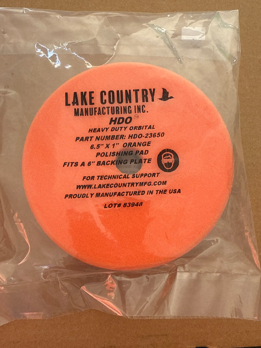 Lake country hdo Orange heavy duty orbital 6.5” polishing pad 6” backing plate