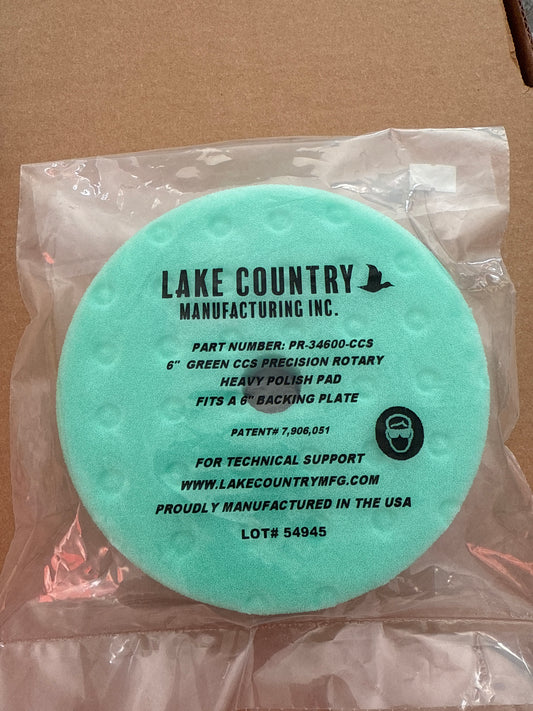 Lake country Green 6” precision rotary heavy polishing pad 5” backing plate